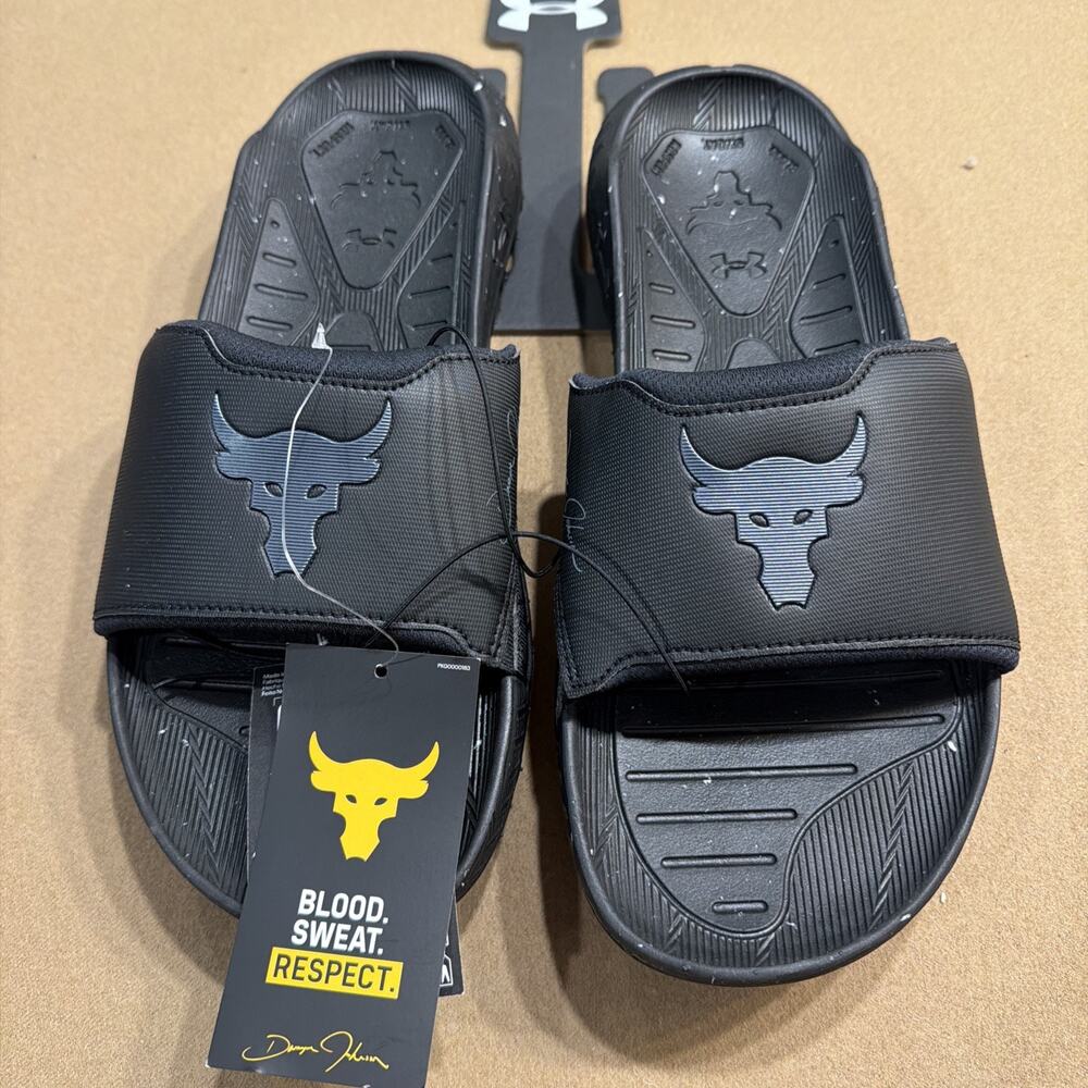 Under Armour Project Rock Slides Mens 7 Black 3026034-001